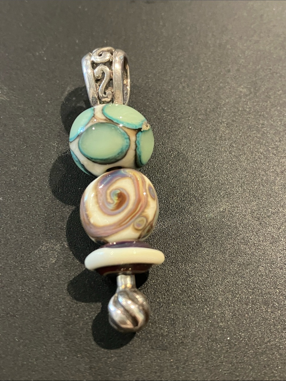 Sterling pendant with Handcrafted Turquoise & Cream Glass Beads